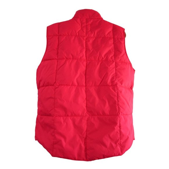 Lipstick Red Down Feather Quilted Puffer Vest Lands End Large Snap Up GUC - Picture 8 of 16